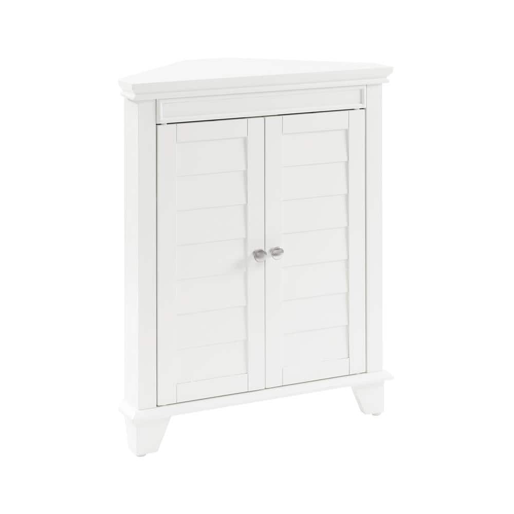 White Wooden Corner Bathroom Cabinet with Adjustable Shelves