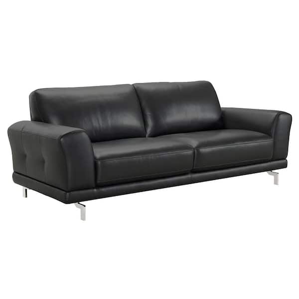 Armen Living Genuine Black, Leather Contemporary Sofa