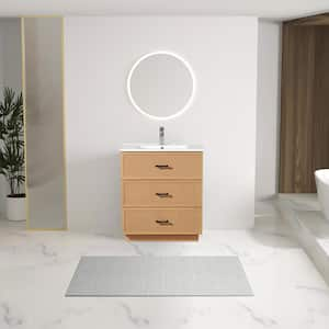 18.25 in. W x 29.75 in. D x 34.13 in. H 1 Sink Freestanding Bath Vanity in Brown with White Ceramic Top and 3-Drawers