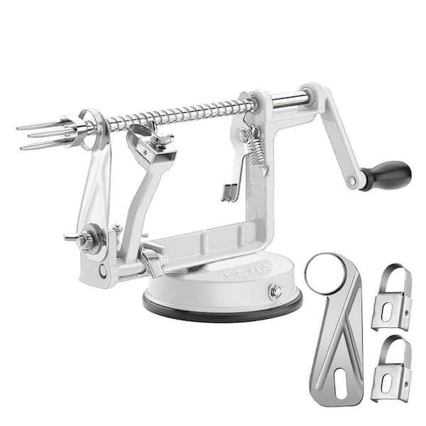 Chrome Cast Magnesium Alloy Apple Peeler Slicer Corer with Stainless Steel Blades and Powerful Suction Base in White