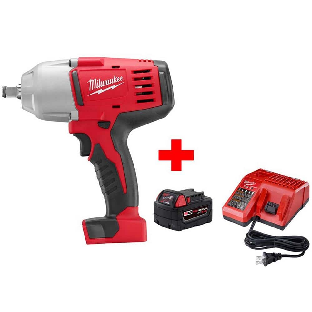 Milwaukee M18 18V Lithium-Ion Cordless 1/2 in. Impact Wrench W/ Friction Ring W/ (1) 5.0Ah Battery and Charger -  2663-20-4