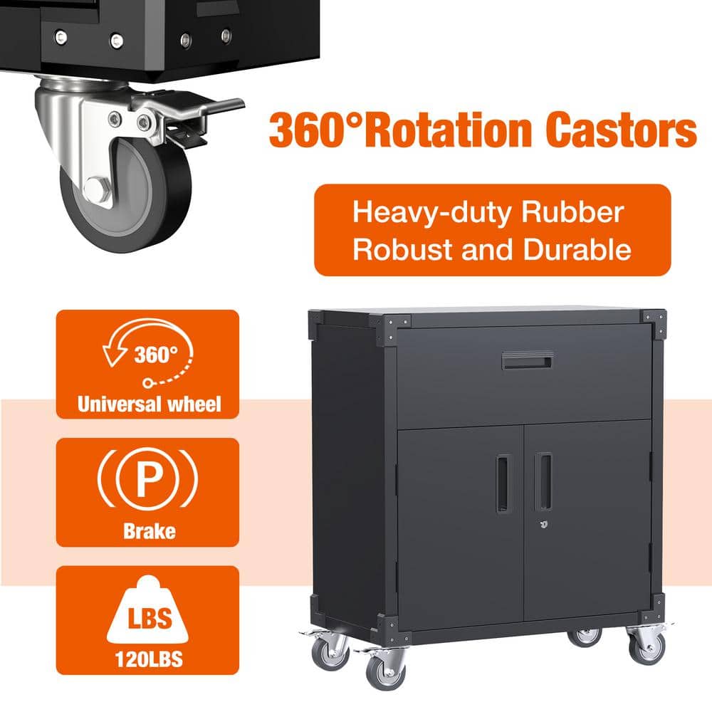 Black Steel Freestanding Lockable Cabinet with Adjustable Shelving