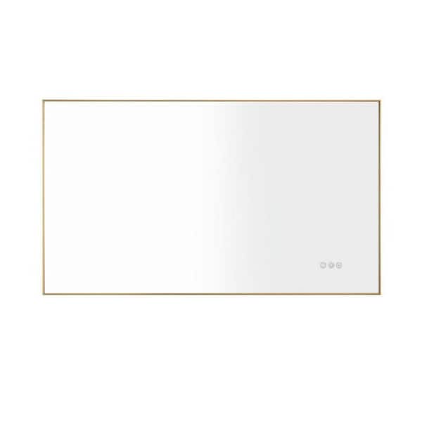 Interbath 42 in. W x 24 in. H Large Rectangular Aluminium Framed LED Light Wall Mounted Bathroom Vanity Mirror in Gold