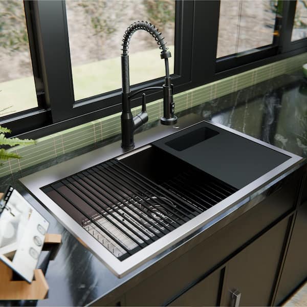 33-in. Drop-In Single Bowl 18 Gauge Stainless Steel Workstation Kitchen Sink