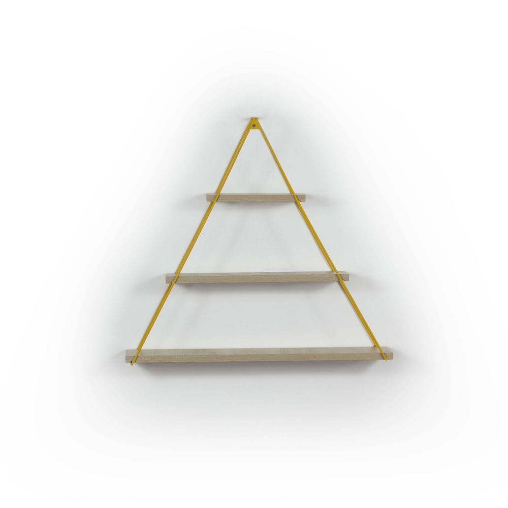 Rustic Decorative Shelf 3 Solid Wood and Metal Triangle Wall Shelf, Oak/Yel