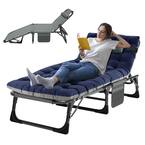 Adjustable 4-Position Adults Reclining Folding Chaise with Pillow, Folding Camping Cot Lounge Chair Sleeping Cots Bed