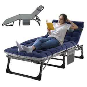 Adjustable 4-Position Adults Reclining Folding Chaise with Pillow, Folding Camping Cot Lounge Chair Sleeping Cots Bed