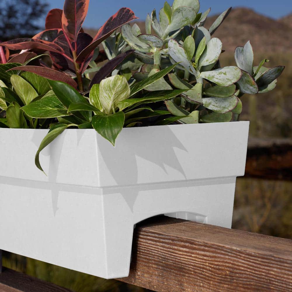 White Recycled Plastic Rectangular Deck Rail Planter