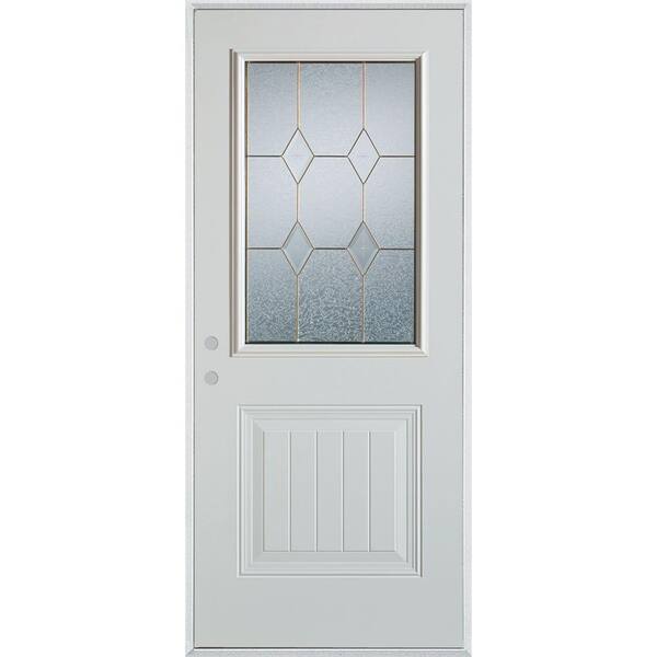 Stanley Doors 36 in. x 80 in. Geometric Zinc 1/2 Lite 1-Panel Painted White Right-Hand Inswing Steel Prehung Front Door