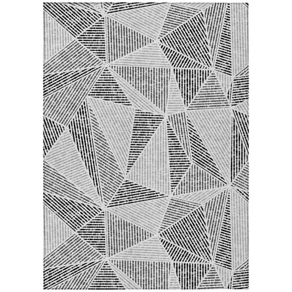 Pewter, Charcoal, Gray 10 ft. x 14 ft. Woven Geometric Polyester Rectangle Indoor/Outdoor Area Rug