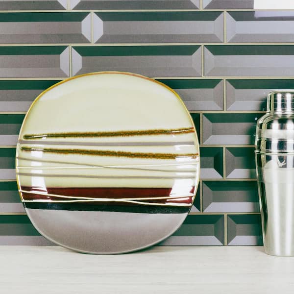 Forever Beveled Metallic Gray 8 in. x 2 in. Glossy Glass Wall Tile (16 sq. ft./Case)