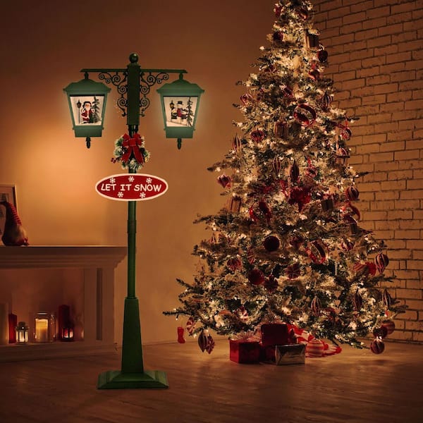 Fraser Hill Farm 74 in. Christmas Double Street Lamp with Santa