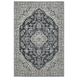Imperial Blue/Gray 4 ft. x 6 ft. Persian-Inspired Center Oriental Medallion Polyester Indoor Area Rug