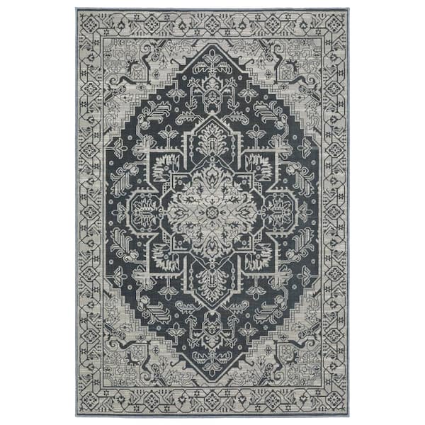 AVERLEY HOME Imperial Blue/Gray 4 ft. x 6 ft. Persian-Inspired Center Oriental Medallion Polyester Indoor Area Rug