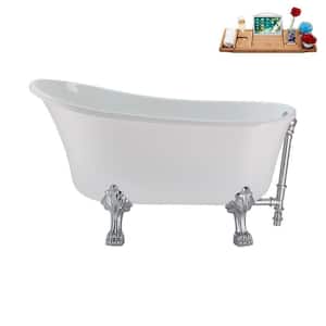 51 in. Acrylic Clawfoot Non-Whirlpool Bathtub in Glossy White with Polished Chrome Drain and Polished Chrome Clawfeet