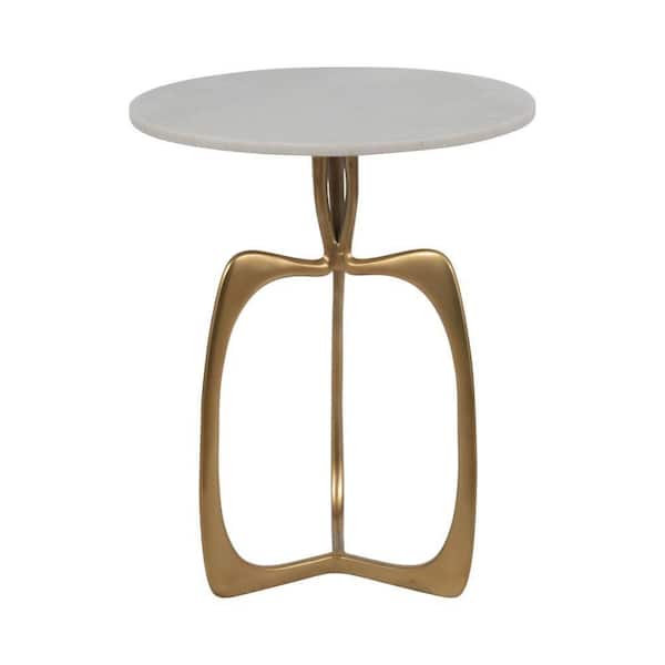 18 in. Gold Round Marble Accent Table