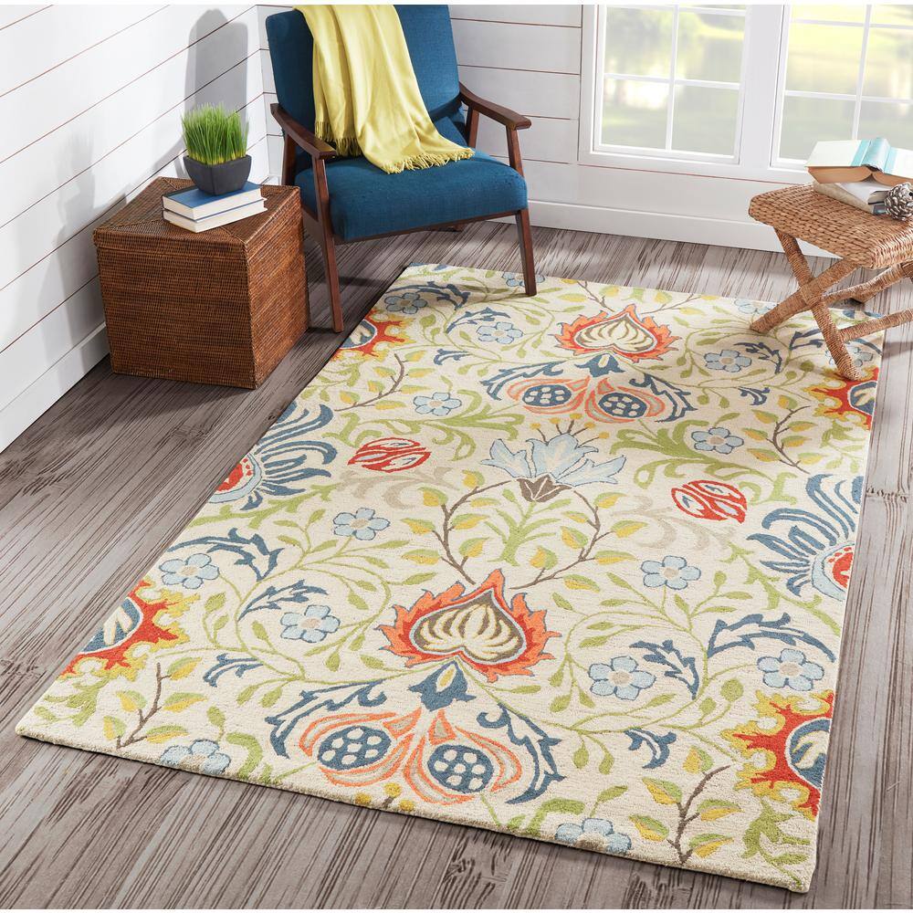 Handmade Multi-Colored Floral Wool 5'x8' Tufted Rug