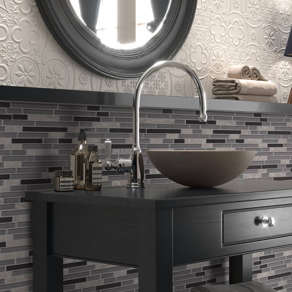 Gray and Black Glass Stone Mosaic Tile 12" x 12"