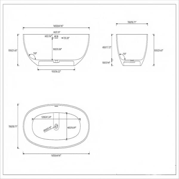 65 in. Stone Resin Flatbottom Solid Surface Freestanding Double Ended Soaking Bathtub in White with Brass Drain 65 in. Stone Resin Flatbottom Solid Surface Freestanding Double Ended Soaking Bathtub in White with Brass Drain