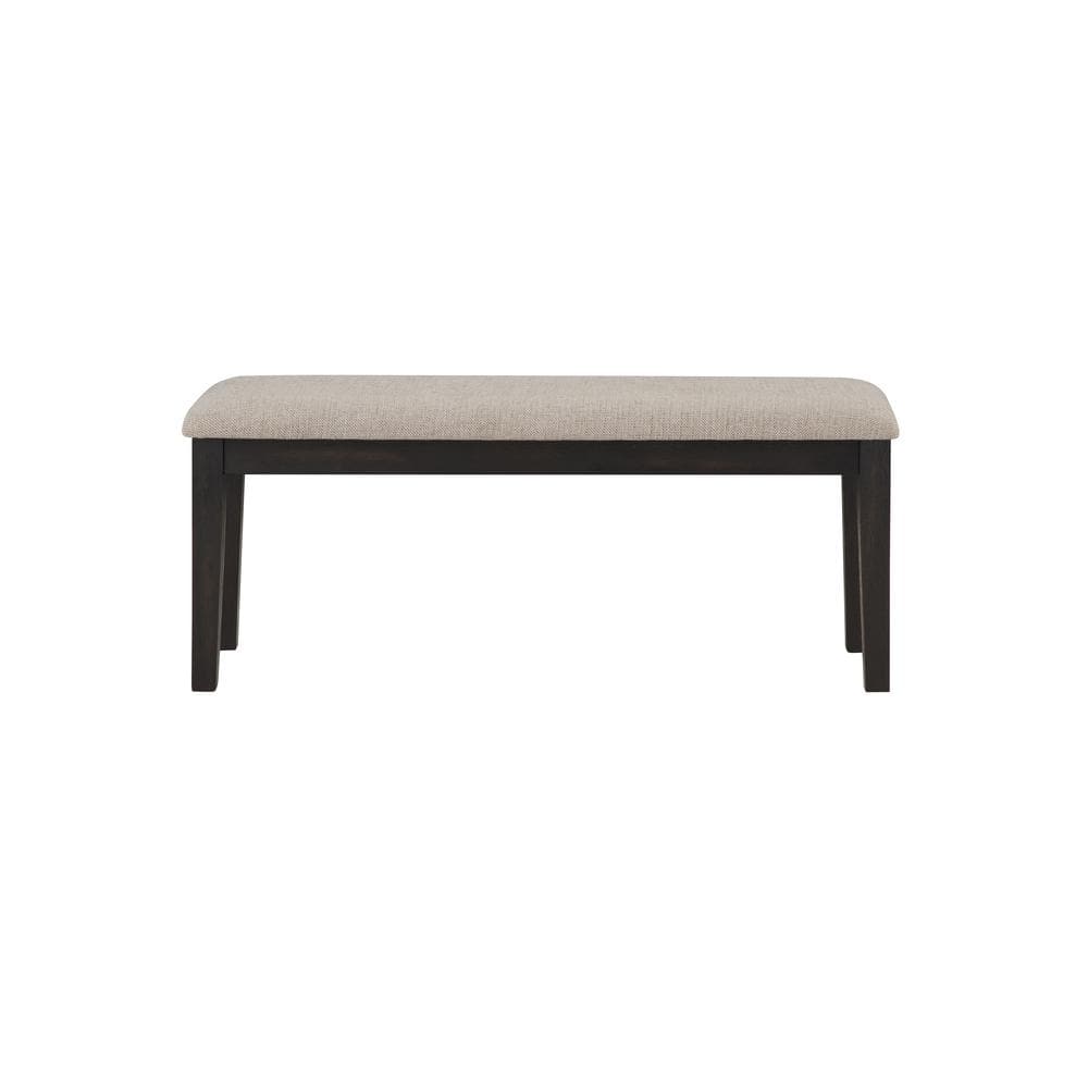 Ebony Upholstered Bench with Oatmeal Fabric and Solid Wood Frame