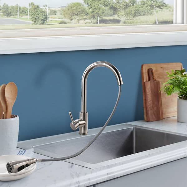 Single Handle Touch Pull Down Sprayer Kitchen Faucet with Dual Function Sprayhead in Brushed Nickel