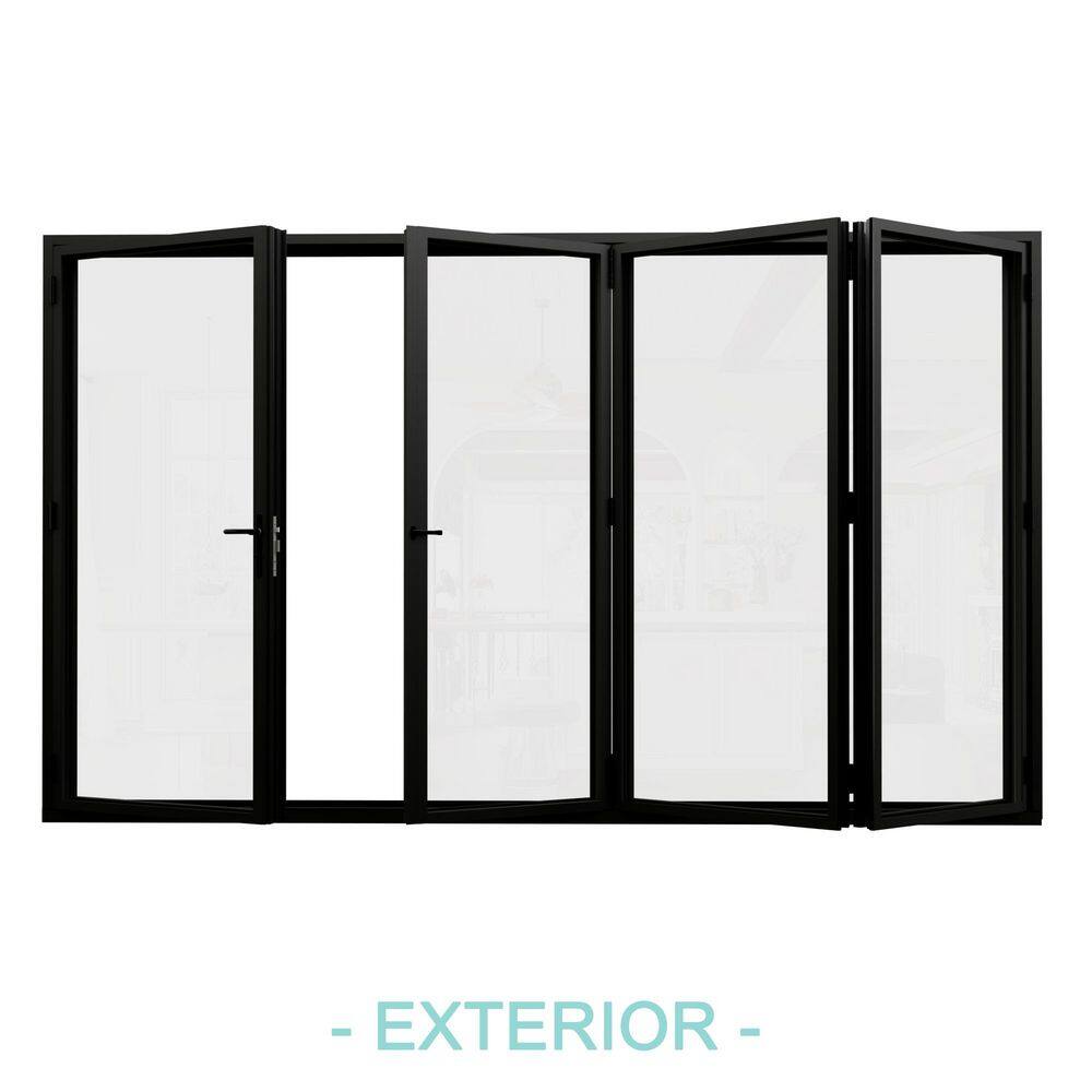 120 in. x 80 in. Right Swing Tempered Glass Black Aluminum Folding Patio Door with Door Stopper (3-Folding Plus 1-Swing) price history on PriceWatchPro