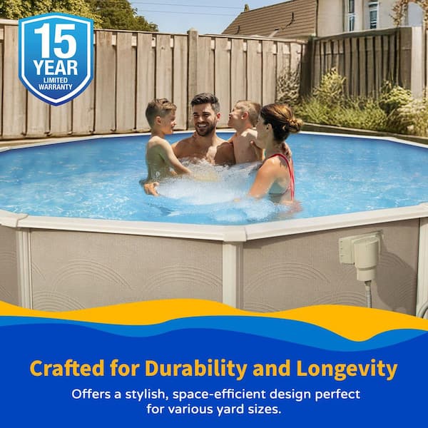 Blue Wave Belize 15 ft. Round x 52 in. Deep Metal Wall Above