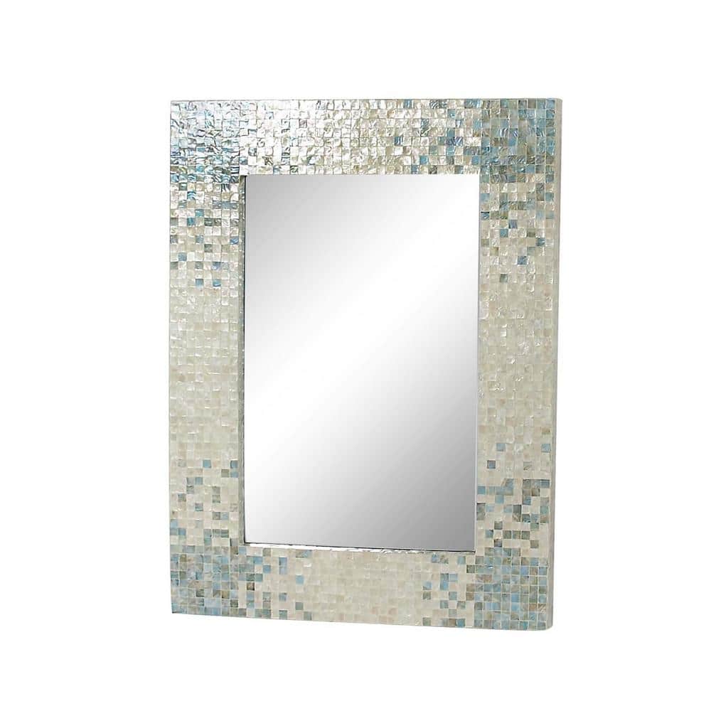 Coastal Cream Rectangular Wall Mirror with Blue Mosaic Corners