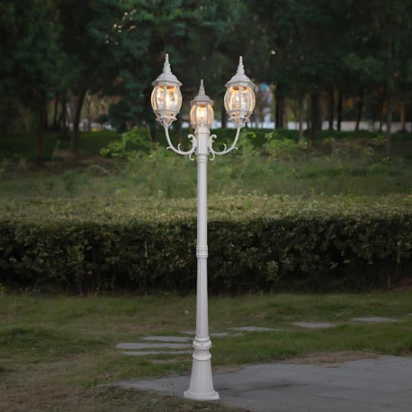 3-Light White Outdoor Complete Post Light