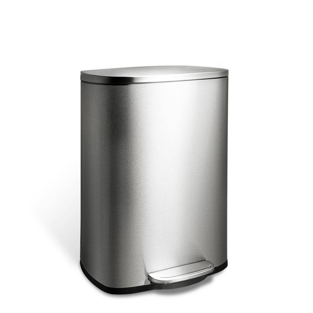 13 gal. Stainless Steel D Shape Step-On Trash Can Plus 13 gal. Drawstring Kitchen Trash Bag (150-Count)