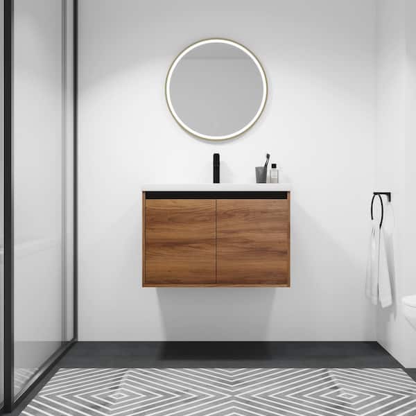29.5 in. W x 18 in. D x 20 in. H Single Sink Bath Vanity in Dark oak with White Ceramic Top