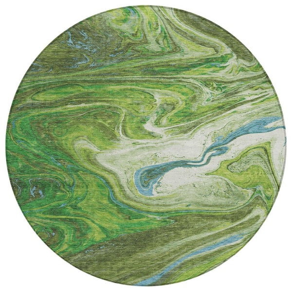 Chantille Machine Washable Indoor/Outdoor Abstract ACN1061 Green 8 ft. x 8 ft. Area Rug