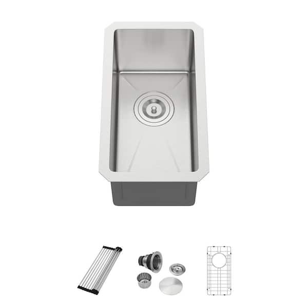 16-Gauge Stainless Steel 10 in. Undermount Bar Sink in Brushed Nickel with Bottom Grid