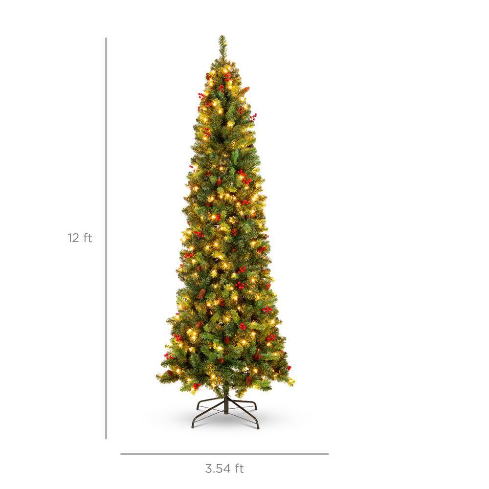 12ft Pre-Lit Green Spruce Pencil Christmas Tree with Lights