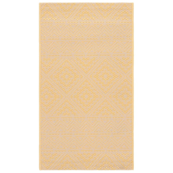 Courtyard Beige/Gold 2 ft. x 4 ft. Geometric Chevron Ikat Indoor/Outdoor Area Rug