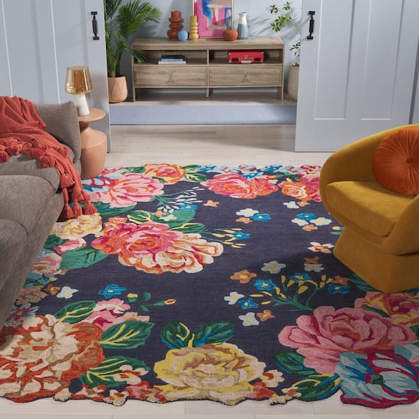 SAFAVIEH Jardin 8 ft. x 10 ft. Navy/Pink Floral Oversized Area Rug