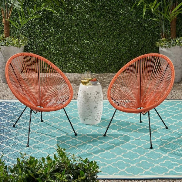 Metal Outdoor Bar Stool, Stable Structure, Rattan Woven Chair, Suitable for Outdoor Lounge Chairs, Orange (2-Pack)