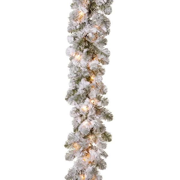 National Tree Company 9 ft. x 12 in. Feel Real Snowy Camden Garland with 50 Clear Lights