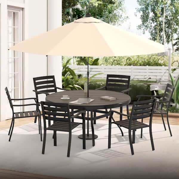 40.6 in. Black Steel Round Outdoor Dining Table All Weather Patio