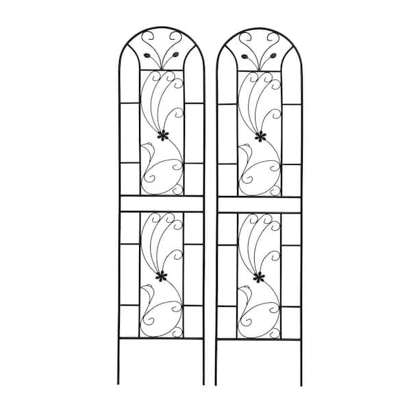 Sudzendf 86.7 in. 2 Pack Black Metal Garden Trellis Rustproof Trellis for Climbing Plants Outdoor Flower Support Peacock Style