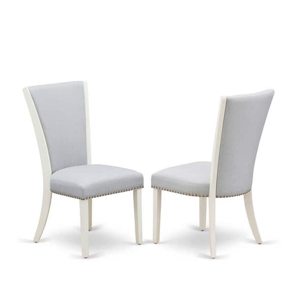 East West Furniture Wirebrushed Linen White, Parson Chairs - Nailhead Trim Grey Linen Fabric Padded Dining Chairs, Set Of 2