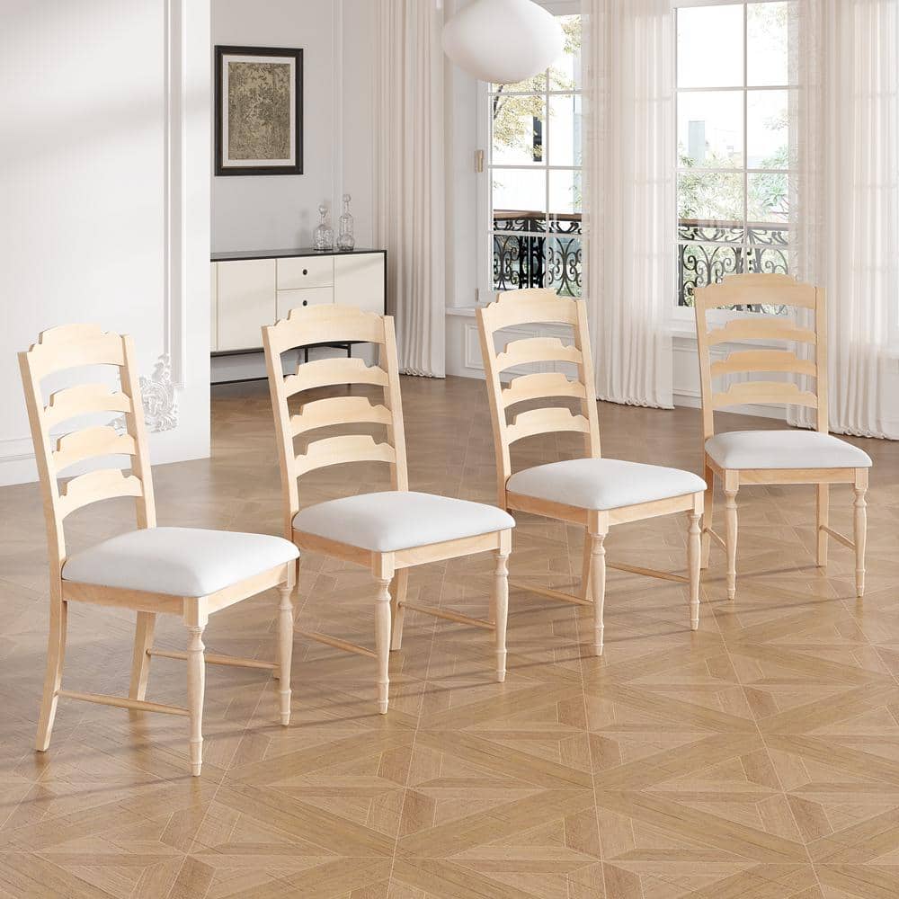 4-Piece Wood Brown Frame Patio Dining Chair Garden and Outdoor Side Chair w