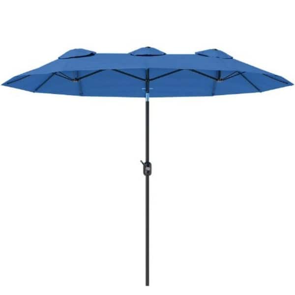 5 ft. Outdoor Double-sided Patio Umbrella in Blue with Push Button Tilt and Crank, 3 Air Vents and 12 Ribs