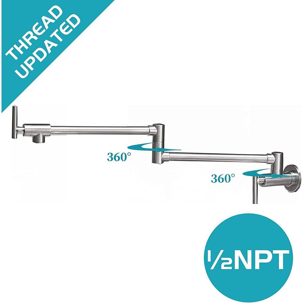 Brushed Nickel Wall-Mounted Double Handle Pot Filler Faucet