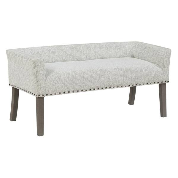 OSP Home Furnishings Marybeth Mid-Century Modern Upholstery Bedroom Bench in Cream Navy Spec Fabric with Grey Wash Finish Legs