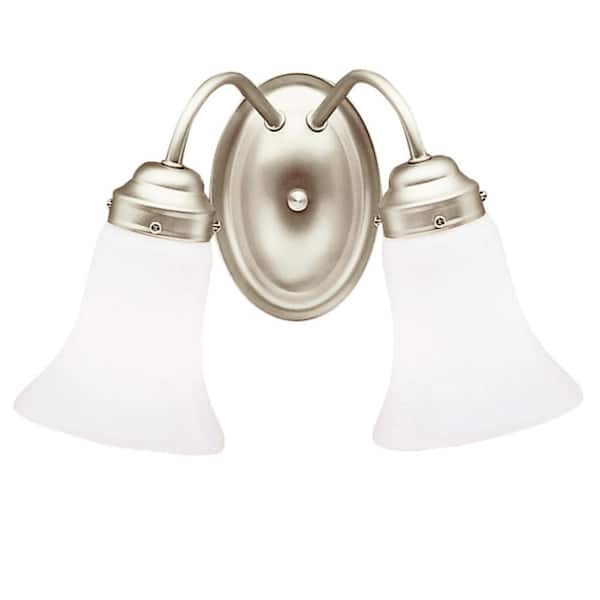 KICHLER Independence 13.5 in. 2-Light Brushed Nickel Transitional Bathroom Vanity Light with Frosted Glass Shade