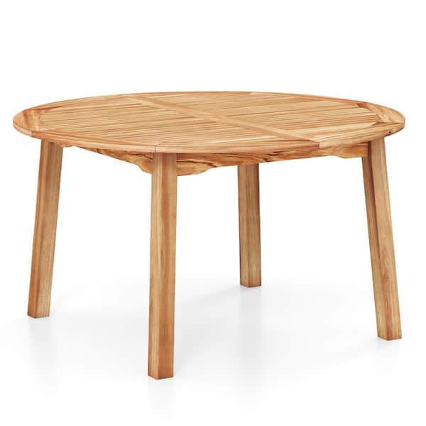 53 in. Round Acacia Wood Outdoor Dining Table for 4-6 People with Umbrella Hole