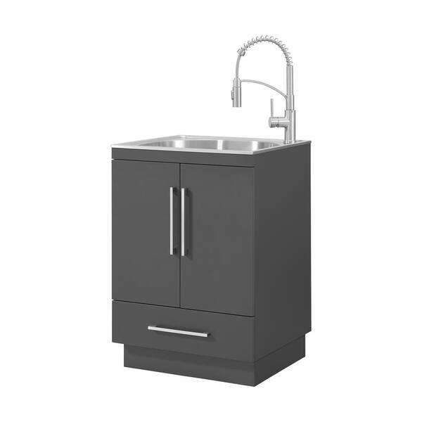 PRESENZA All-in-One 28-in Utility Sink with Faucet and Laundry Cabinet -  Grey