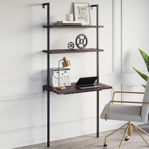 Theo Nutmeg and Black 2-Shelf Wall-Mount Ladder Writing Desk Table Small Computer Table Bookcase