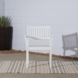 Outdoor Patio Hand-Scraped Wood Stacking Armchair in White (Set of 2)